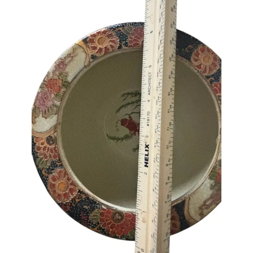 Satsuma Hand Painted Porcelain Planter Fish Bowl Geisha Girl Koi 5” X 6.5”
